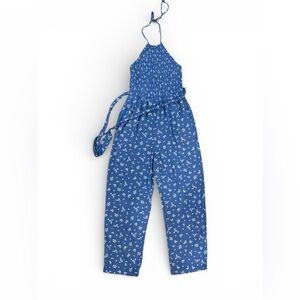 American Eagle Outfitters Blue and White Textured Jumpsuit